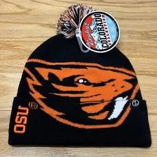 Oregon State University Knit Beanie Cap Zephyr Orange Logo Winter Cuff Pom Retro