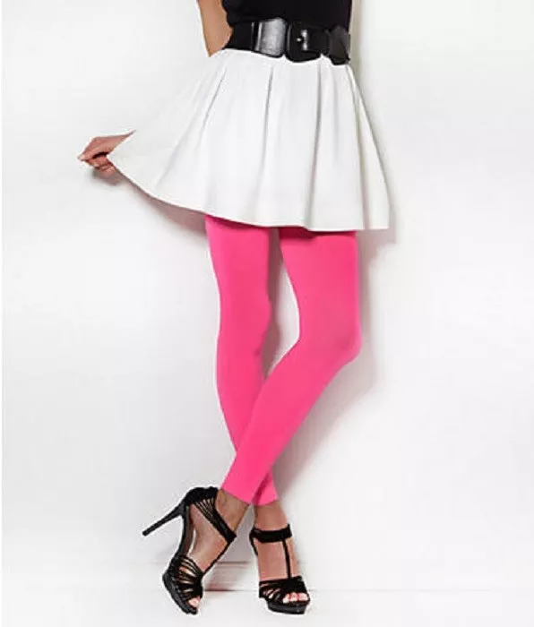 HUE U10951 Neon Pink Seamless Super Opaque Footless Tights w/Control Top -  $18