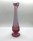 Vintage Fenton Cabbage Rose 9" Pink Bud Vase Signed Bottom