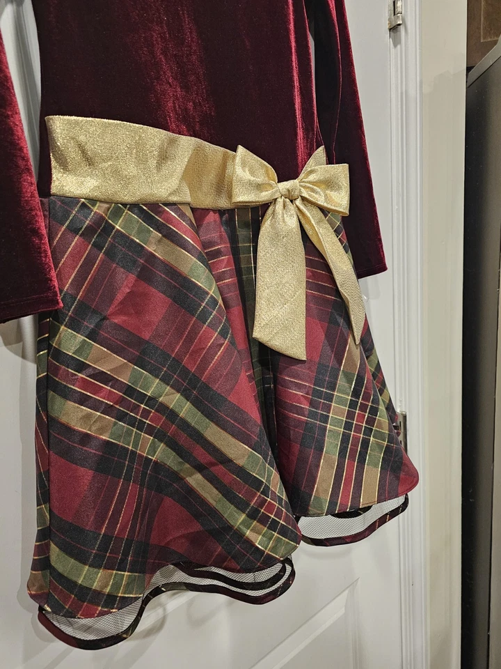 Vestido Bonnie Jean Borgoña y Dorado Terciopelo a Cuadros 16 Foto 3 de 4