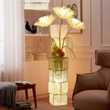 Nordic Hand-Woven Flower Floor Lamp Vertical Light Bedroom Bedside Lamp Decor