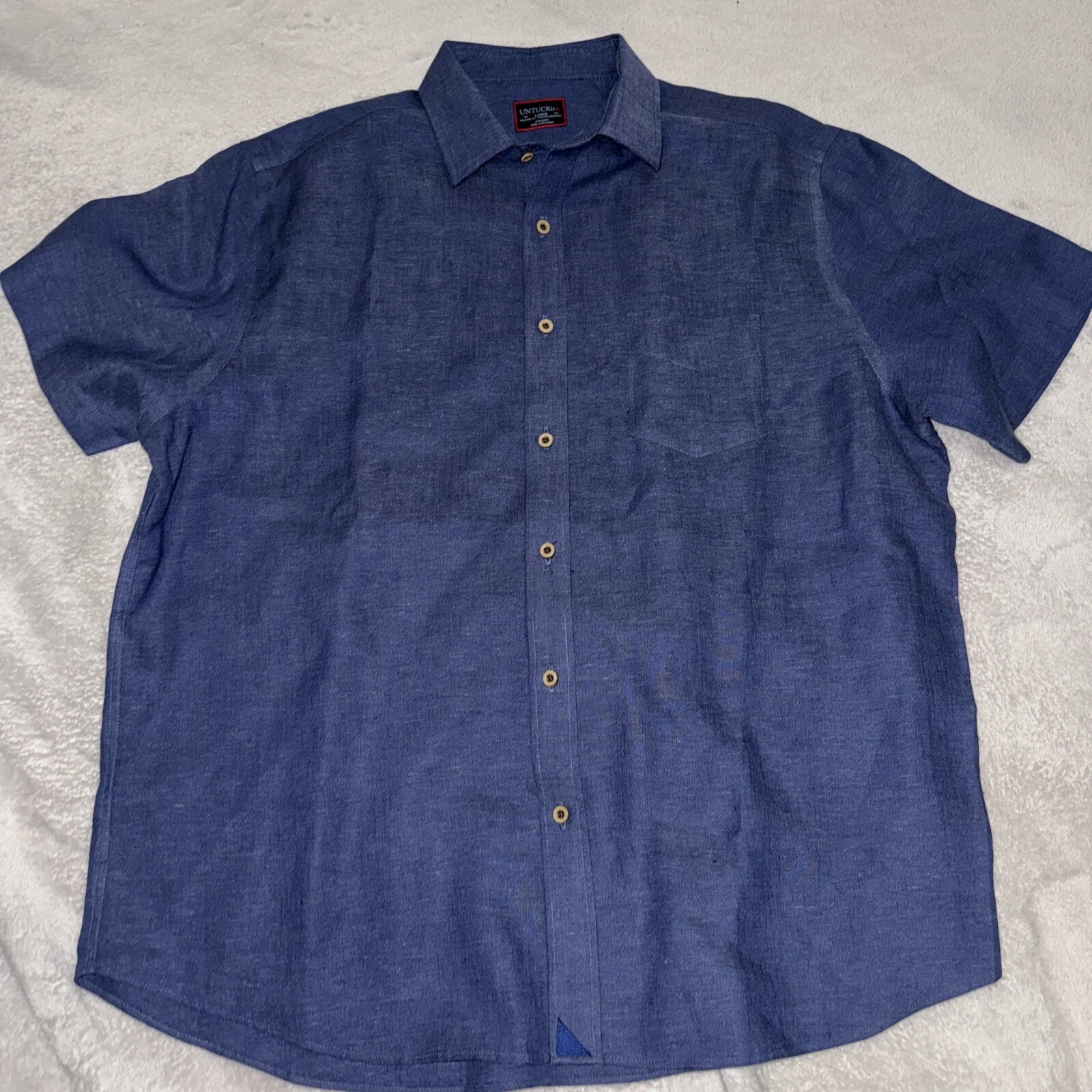 RVCA Shirt Mens L Blue Slim Fit Button Down Pocket Preppy Casual Basic Linen