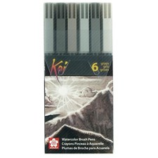Sakura XBR-6SA Koi Watercolor Coloring Brush Pen Set, 6 Count, Assorted Grays