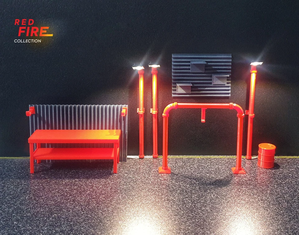 Red Fire. Collection of garage furniture. Scale 1:18. Auto service furniture. - Image 2 of 4