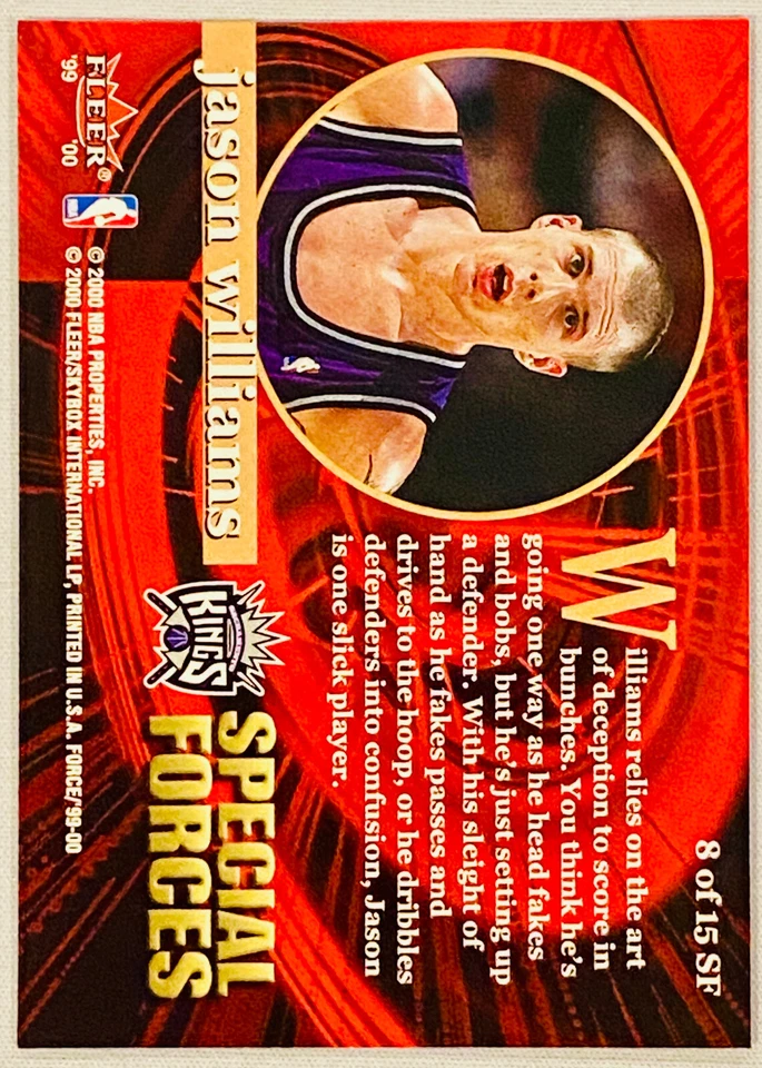 Jason Williams 1999-2000 Fleer Force Special Forces NM Card #8SF - Image 2 of 2