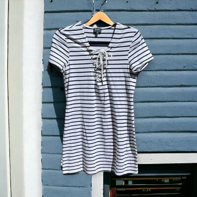 🌻Bardot Australia Striped Mini Lace-Up T-Shirt Dress US Size or Small 