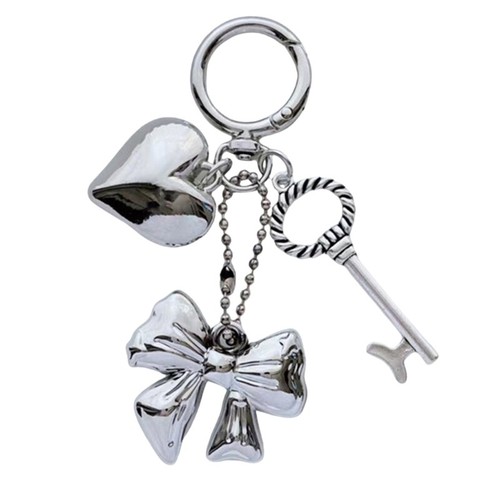 Stylish Bowknot Pendant Keychain with Silver Heart Adornment for Keys and Bags