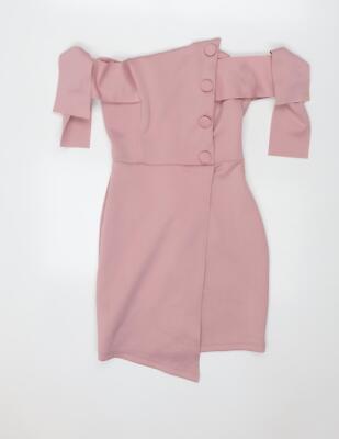 Asos Damen rosa Polyestermischung Mini Größe 6 Reißverschluss   Ärmeldetail zum Binden
