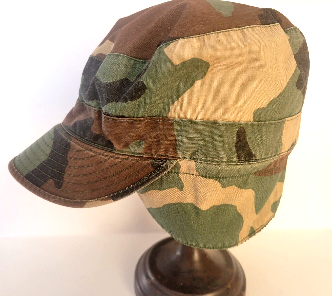 US Army Military Combat Field Cap Hat Woodland Camo With Ear Flaps - Size 7 1/4