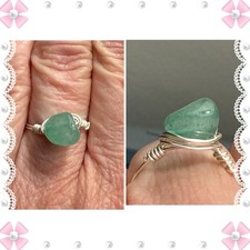 Ring - size 7.5 - light green glass - wire wrapped - - New