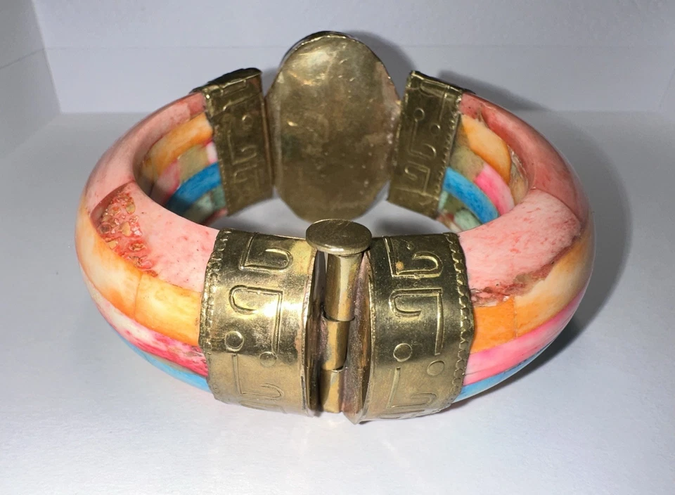 Signed Ben Amun Vintage Handcrafted Brass Piece Wide Bracelet - Image 2 of 4