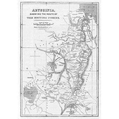 ÄTHIOPIEN Abessinier Expedition Map Route of British Forces - Antique Print 1868