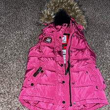 Canada Weathergear Pink Kids Puffer Vest Hooded Faux Fur Trim Full Zip 10/12