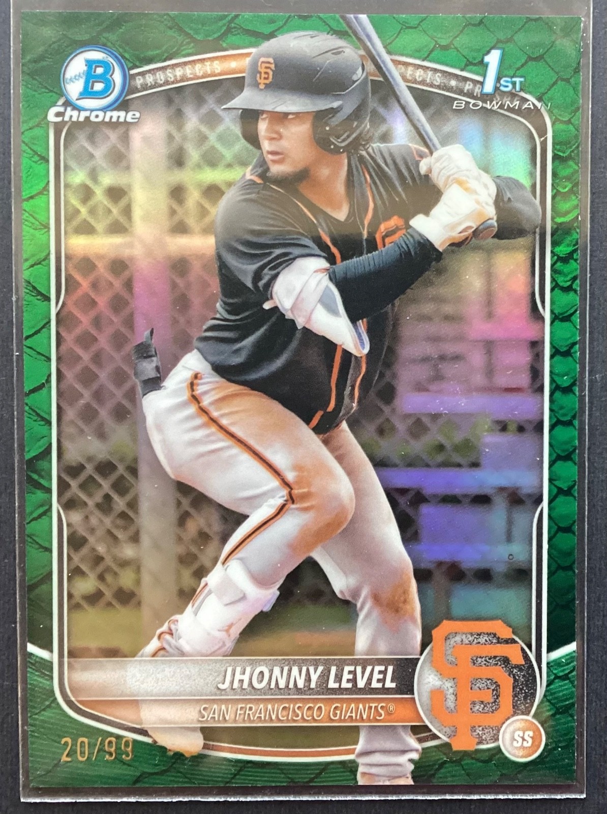 2025 Bowman Chrome 1st Green Reptilian Refractor /99 Jhonny Level #BCP-147