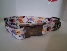 CROWNED BEAUTY  Adjustable Dog  Collar White With Colorful Fish