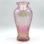 Fenton Pink Iridescent Carnival Crackle Glass Vase 9.5" Ruffle Crimped Art Glass