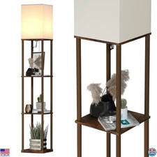 SUNMORY Rustic Brown Floor Lamp with Shelves - Modern Square Design, 3 Color