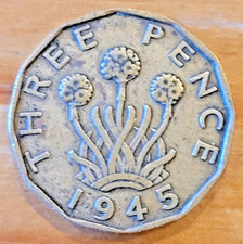 1945 King George VI Threepence 3d coin - F.