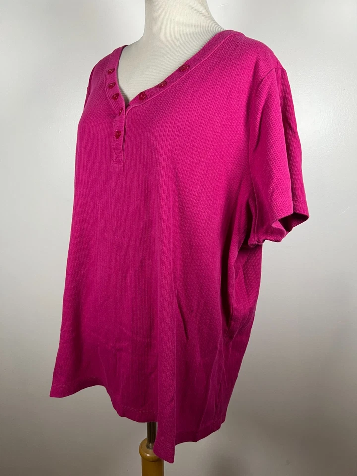 Maggie Barnes 22/24W 3X Shirt Top Pink V Neck Heart Button Short Sleeve Woman A3 - Image 4 of 4