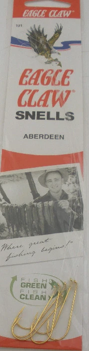 Eagle Claw 121 #2/0 Card of 6 Gold Aberdeen Snell Hooks - Image 2 of 2