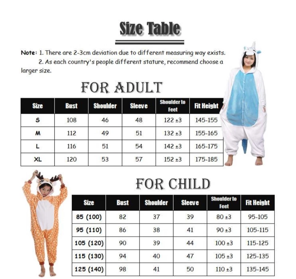 Winter Kigurumi flannel unisex Animal Cartoon Unicorn Pajamas for adults & Kids - Image 2 of 2