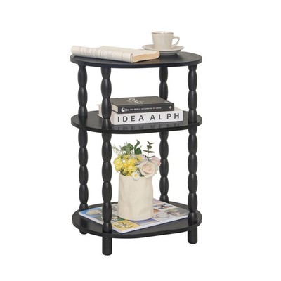Black Side Table, 3-Tier Small Oval End Table, Modern Night Stand Wood Accent...