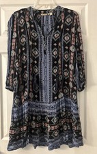 Holding Horses Anthropology Women's Southwest Print Dress Ruffle Tassles Blue, S