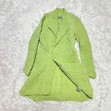 Used Issey Miyake 3 D Steam Stretch Pleats Long Coat Size 2 Green