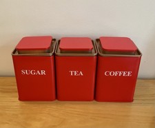 Set of Matching coffee, Tea, Sugar Red Canisters containers excellent condition 
