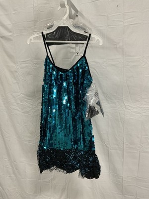 ART STONE 'Glamorous Lady' Dance Costume Blue Sequins & Accessories Large Adult