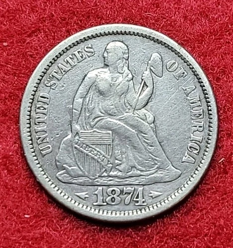 1874 Silver Seated Liberty 10c Ten Cents VF Very Fine Detail