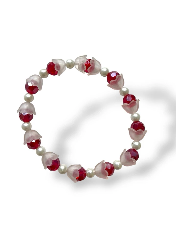 Elegante Pulsera de Cuentas Recicladas Rojo y Blanco Foto 3 de 3