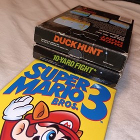 3 NES Game Boxes LOT = MATTE STICKER DUCK HUNT SUPER MARIO 3 GLOSS 10-YARD FIGHT