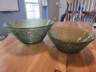 Vintage Anchor Hocking Soreno Glass Avocado Green 11.5" And 8.5" Serving Bowls