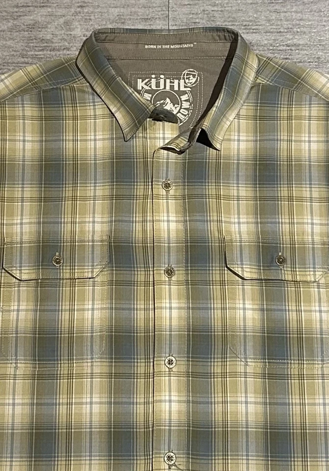 NEW! Kuhl Quick-Dry Performance Button-Up Shirt  Mens LG  Smoke Gray/Blue Plaid - Image 4 of 4