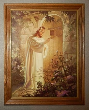 Vintage Sallman Jesus at Heart's Door Picture in wood Frame {11 1/4"x9 1/8"} New