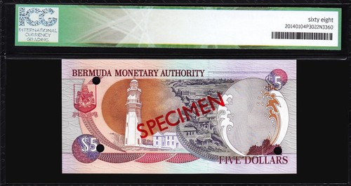 Bermuda 5 Dollars 2000, SPECIMEN, ICG 68 GEM UNC, P-51s C/1 000000 -Finest- - Picture 4 of 4