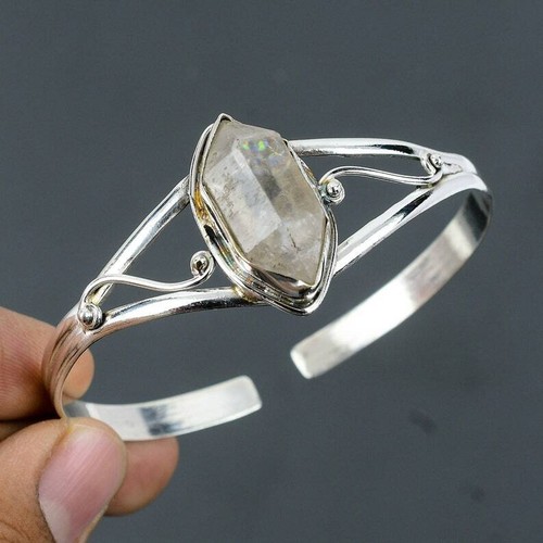 Herkimer Diamond Bangle 925 Silver Handmade Women Cuff Bracelet Jewelry #048 - Picture 3 of 4