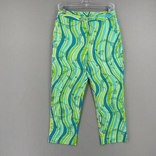 Vintage Lilly Pulitzer Fish Print Crop Pant Womens Size 4 Green Blue Retro Mod