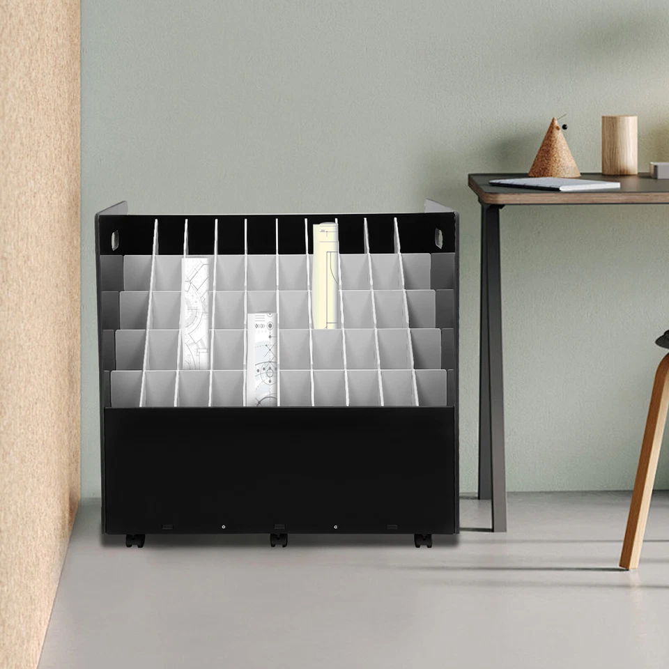 Carro de archivos de rollo de plano móvil de 50 ranuras organizador de documentos grande negro Foto 4 de 4