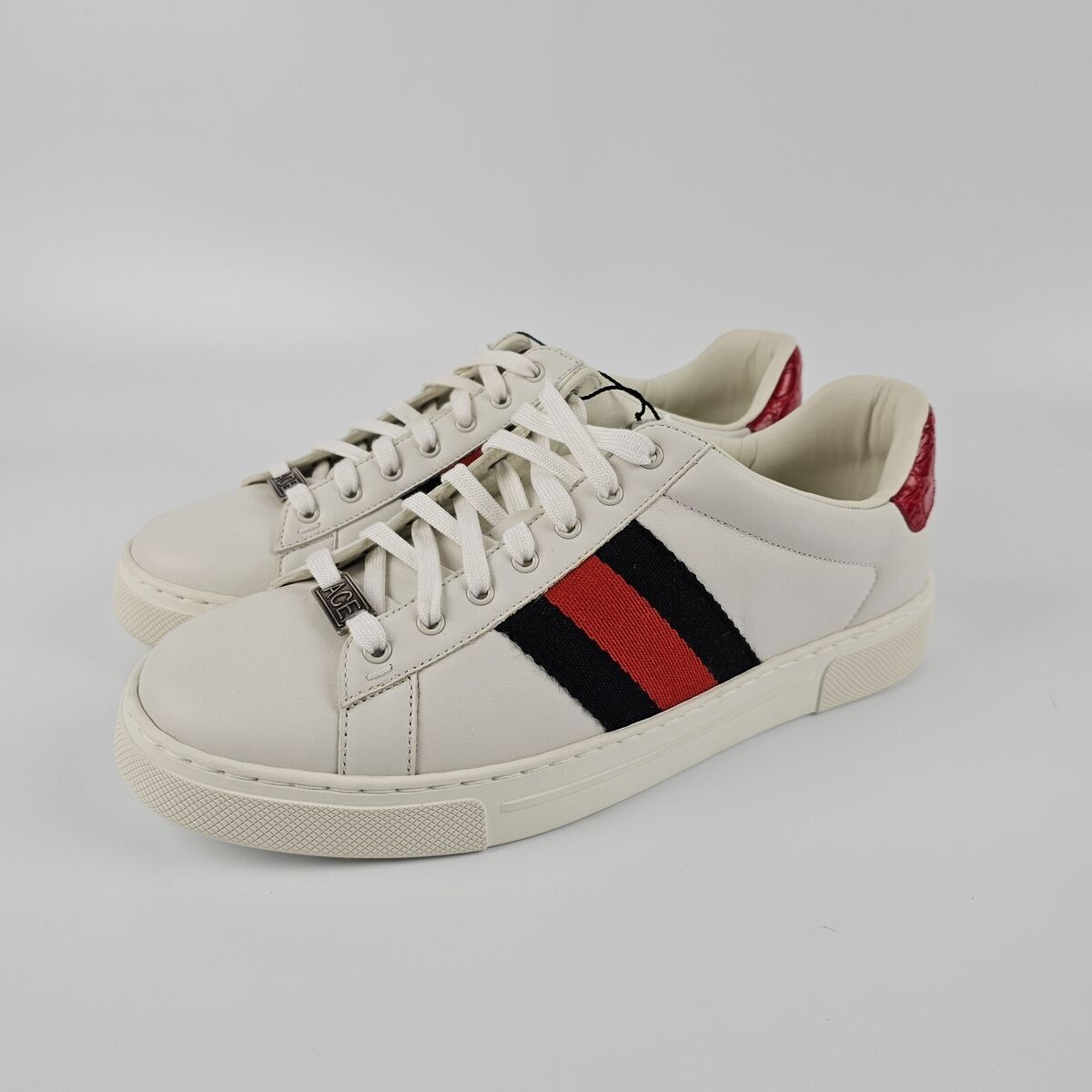 スニーカー GUCCI Gucci Sneakers Men Leather White/Dark Red GUCCI Ace Men's White/Red Leather Low Top Sneakers New | eBay