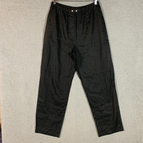 NWT J Jill Pants Womens Medium 100% Linen Relaxed Pull On Black 8646
