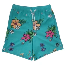 Neff Floral Board Shorts Mens M blue Unlined Smiley Logo Pockets NWOT