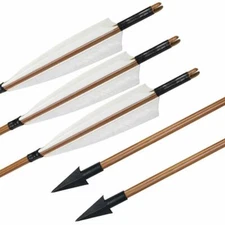 Bamboo Arrows Archery 5'' Natural Feather Arrowheads Traditional Bow Hunting