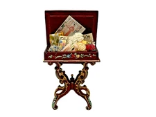 Sewing Basket Table Artisan Dollhouse 1:12 Miniature Signed W.L. Vintage Painted