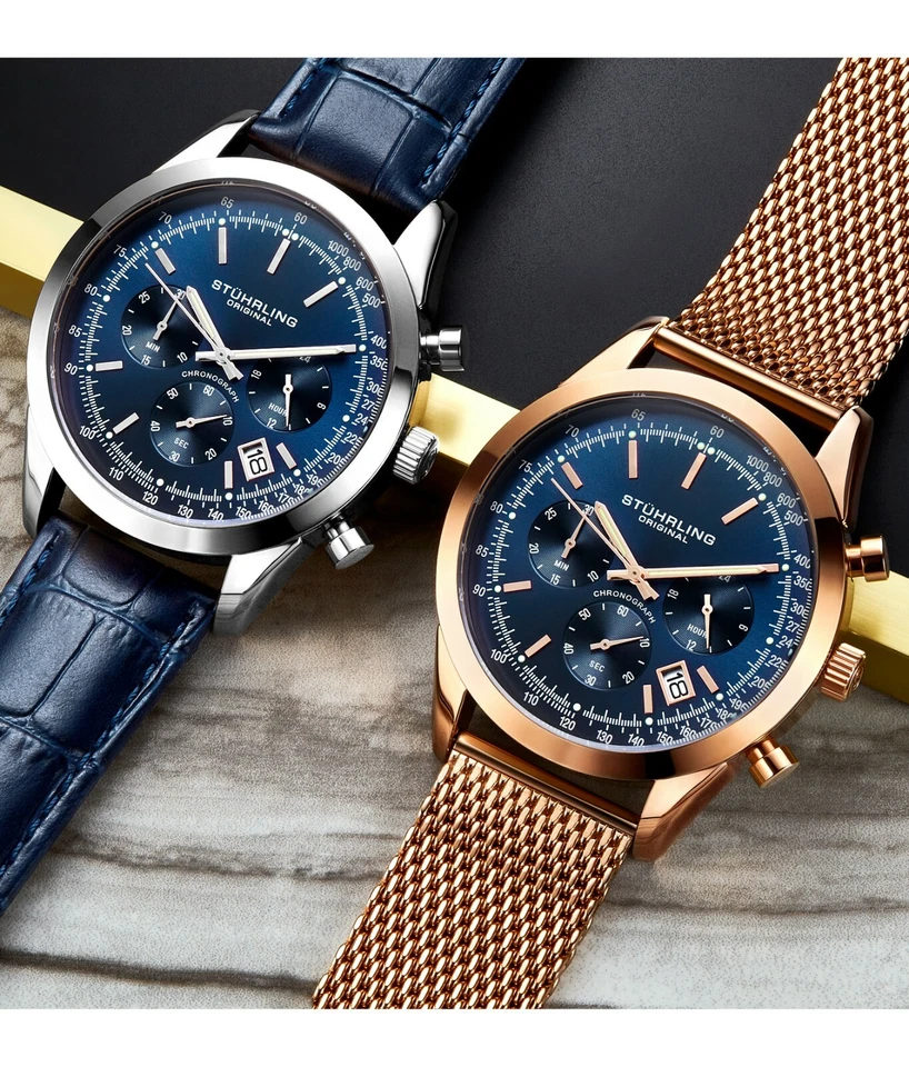 Reloj Stuhrling Hombre Japón Cuarzo Cronógrafo Acero Inoxidable Malla Banda 10 ATM Foto 2 de 3