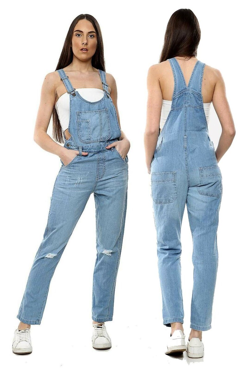 Vanchenl Dames vintage casual denim jeans overalls losse distressed bib tuinbroek verstelbare baggy haremromper jumpsuit broek, donkerblauw, XL