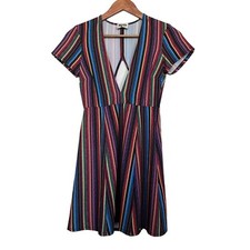 Show Me Your MuMu Women’s Sz S Rainbow And Black Striped Ibiza Dress Open Back 
