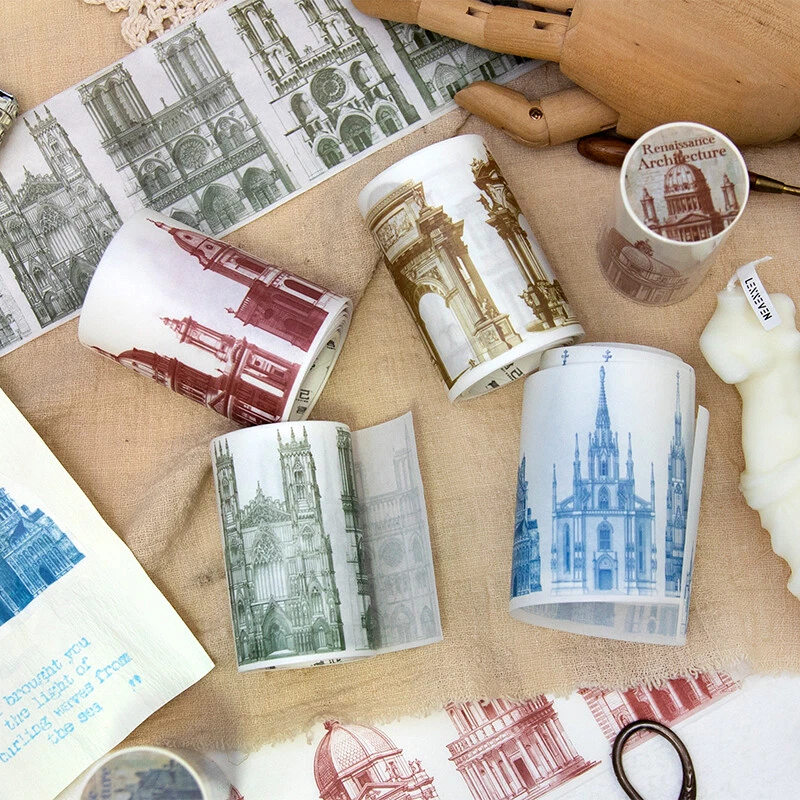 Adhesivo de arquitectura gótica Washi Tape diarios diario tarjeta pegatinas decorativas Foto 2 de 4