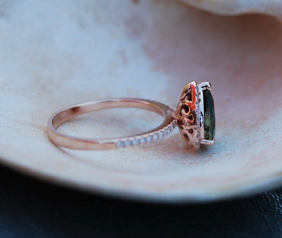 1ct Pear Cut Natural London Topaz & Moissanite Accent Ring 14k SOLID Rose Gold - Image 3 of 4